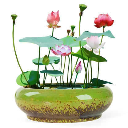 Lotus Bowl Planter - 7.3 Inch Large Lotus Flower Bowl for Water Plants, Ceramic Hydroponic Planter Water Lily Bowl for Planting Aquatic and Indoor Succulent Plants and Bonsai