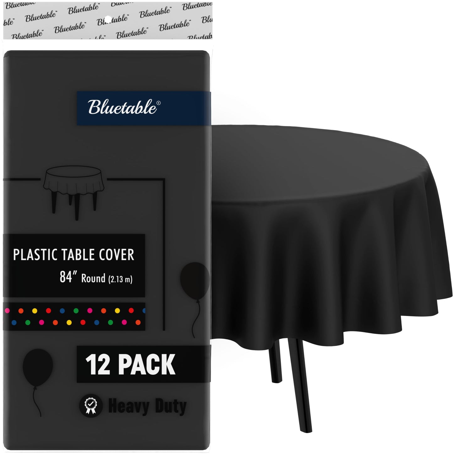 Round Black Tablecloths Plastic Disposable (12 Pack) Bulk Table Cloth (84” Inches) 4, 5, or 6 Foot Round Tables (Manteles para Fiestas) Christmas Parties Halloween Party Tablecloth [12 Pack]