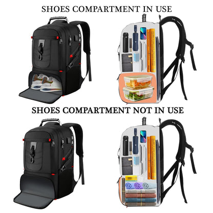 VESERI Travel Business Laptop Backpack for 18.4in PC with Shoe Compartment USB Charging Port,Sport Gym Bag for College Hiking Camping,Waterproof School Bookbag for Men Women Boys,Black
