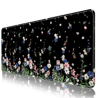 DINKY Leather Desk Protector Mouse Pad, Large Keyboard Mat, Non-Slip PVC Leather Blotter, Black Laptop Pad, Waterproof Writing Pad for Office Home 35.4" x 15.7", Flower Rain