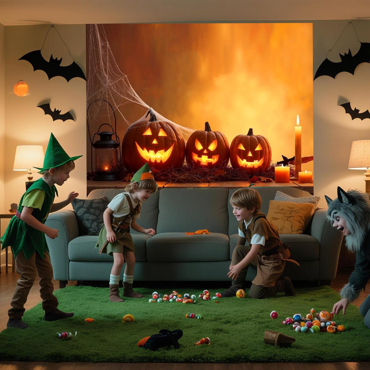 TTCHANG Halloween Garage Door Cover 8 x 7FT Pumpkins Hanging Backdrop Door Banner Halloween Decorations for Home Outdoor Indoor Holiday Party Wall Window Patio Yard