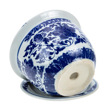 Angoily Blue and White Ceramic Planter 1 Set Chinese Ceramic Flower Pots Decorative Succulent Plant Pot with Trays for Indoor Outdoor Desktop Garden Balcony