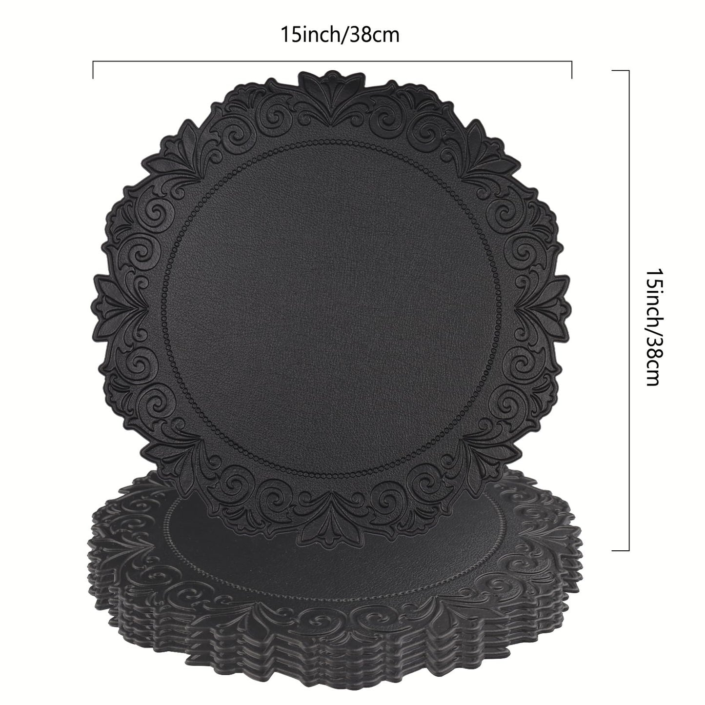 Noctiflorous Round Faux Leather 15 Inch Placemats Set of 4 Waterproof Wipeable Heat Resistant Tablemat for Dining Table Kitchen Non Slip Washable Oilproof Table Place Mat for Indoor Outdoor(Black, 4)