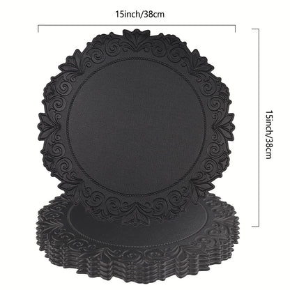 Noctiflorous Round Faux Leather 15 Inch Placemats Set of 4 Waterproof Wipeable Heat Resistant Tablemat for Dining Table Kitchen Non Slip Washable Oilproof Table Place Mat for Indoor Outdoor(Black, 4)