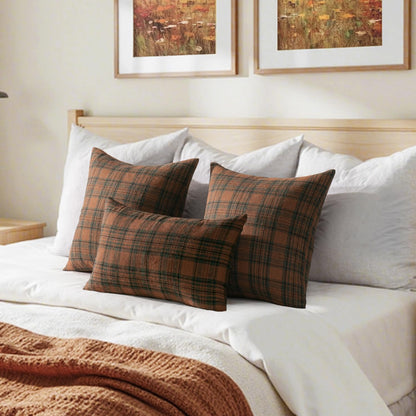 MIULEE Fall Set of 2 Scottish Tartan Plaid Throw Pillow Covers Farmhouse Classic Decorative Outdoor Square Cushion Cases for Halloween Thanksgiving Decor Sofa Couch 20x20 Inch, Orange and Green
