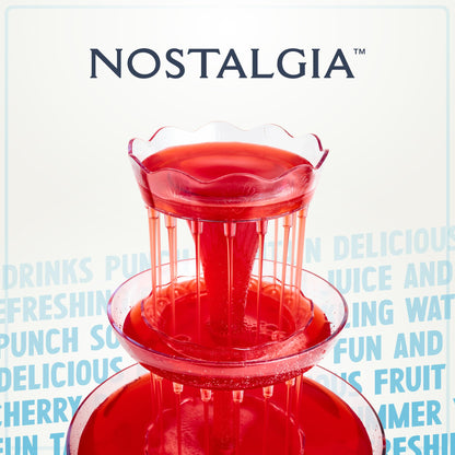 Nostalgia 3-Tier Party Fountain, Holds 1.5 Gallons, LED Lighted Base, Includes 8 Reusable Cups, 1.5 Gallon, Clear