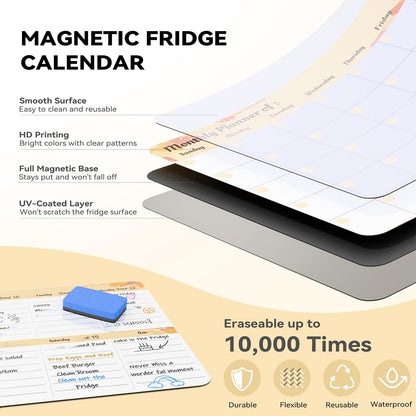 Marsrock Dry Erase Magnetic Calendar for Refrigerator (3 Pack) - Monthly & Weekly & Daily Planner Magnet Whiteboard for Fridge - Shopping, to Do List, Meal/Menu, Planning Board, 14"x11", Yellow