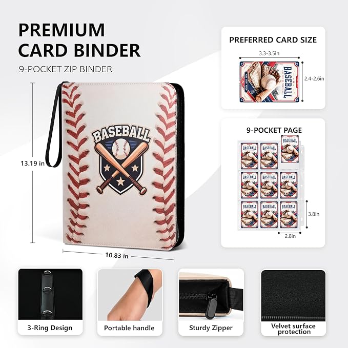 Baseball Card Binder,9 Pocket Trading Card Zip Binder, 1080 Pockets Holder Sheets Display Storage Protectors,Baseball