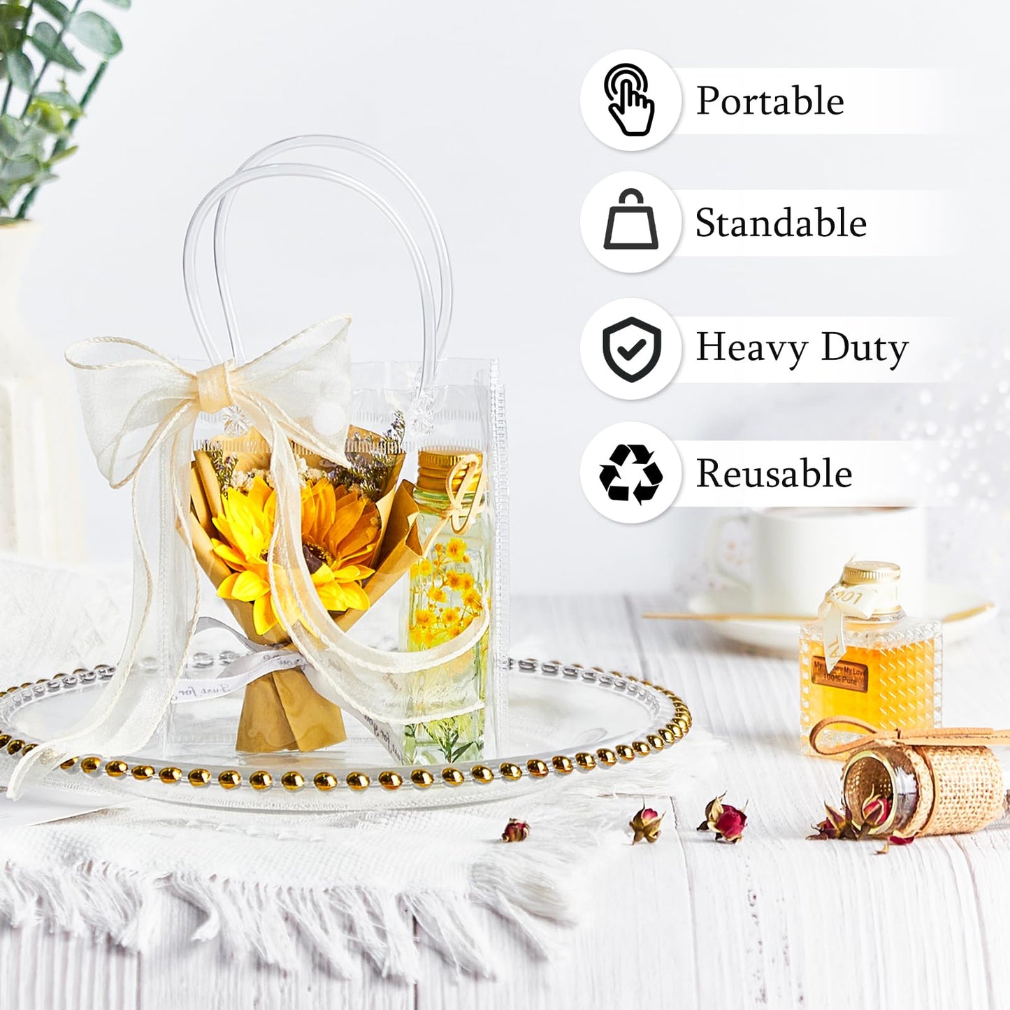 Ohuimrt Clear Plastic Gift Bags with Handles, 50 PCS, 5.9" x 4.92" x 2.75"