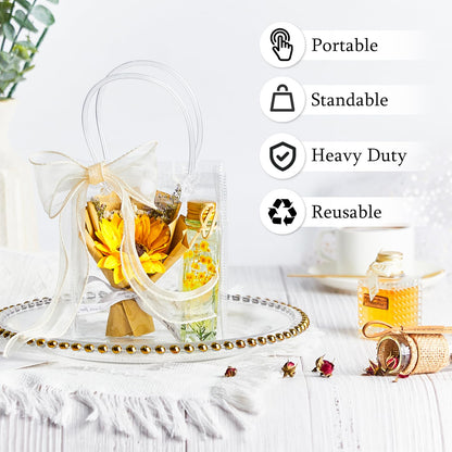 Ohuimrt Clear Plastic Gift Bags with Handles, 50 PCS, 5.9" x 4.92" x 2.75"