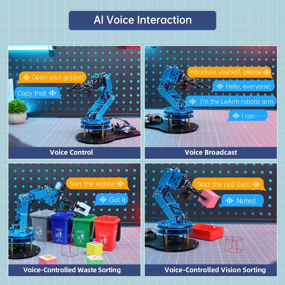 Robotic Arm for Arduino AI Vision & Voice Interaction Serial Bus Servo Smart 6DOF Robot Arm, STEM Project Educational Robot with Tutorials, Science/Coding/Programming Set, LeArmAI Standard Kit