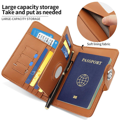 XIMAND Passport Holder Wallet Bag with AirTag Holder, Card Slots and Passport Solt Ticket Cash Solt, Photo Solt Sim Card Pen Slot.Brown
