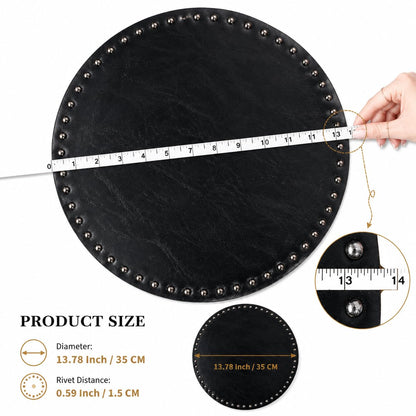 FAVE Black Faux Leather Placemats 13.78Inches Round Placemat Set of 2 Heat Resistant Place Mats for Kitchen Table Wipeable Fall Placemats Table Mats with Rivets High Texture Placemat (Black)