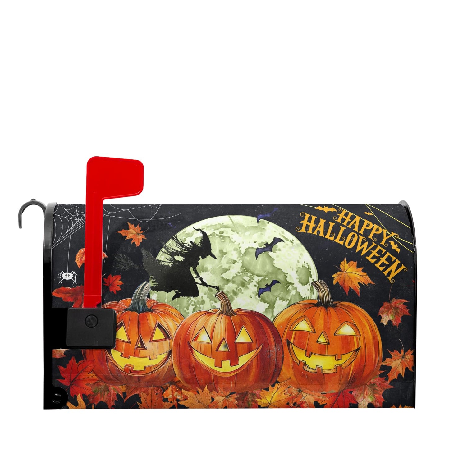 Halloween Pumpkin and Witch Spider Web Scary Mailbox Cover Autumn Decorations Mailbox Covers 21 X 18 Inch Magnetic Standard Size Halloween Spooky Wrap Post Letter Box Home Outdoor Yard Garden Decor