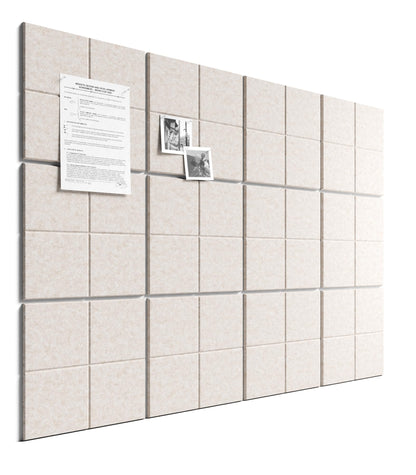 Bumusty Large Felt Bulletin Board, 48" x 36" Cork Board Alternative, 12-Pack Wall Tiles with 4-Compartment Design, 30 Push Pins, 70 Adhesive Tabs, Ideal for Office & Home Decor, Oatmeal