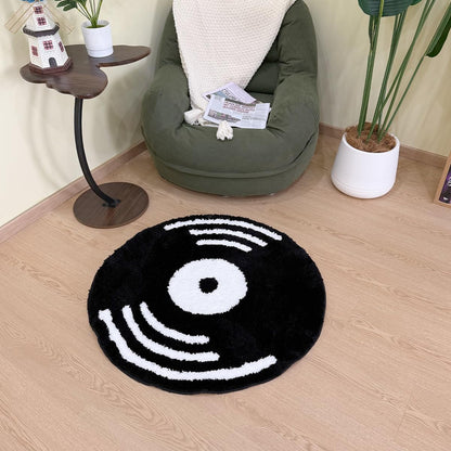 LAKEA Creative Vinyl Record Tufted Rug Indoor Aesthetic Home Decoration Round Tufting Soft Rug Horror Movie Safety Mat (31.5 X 31.5 inch)