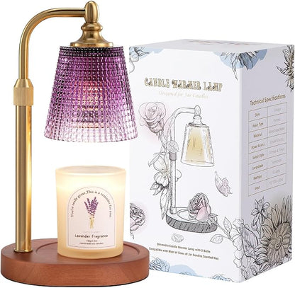 Hong-in Candle Warmer Lamp with Timer Dimmer, Birthday Gifts for Women, House Warming Gifts for New Home, Vintage Room Decor, Adjustable Height Candle Lamp, Wax Warmer for Scented Jar Candles, Purple