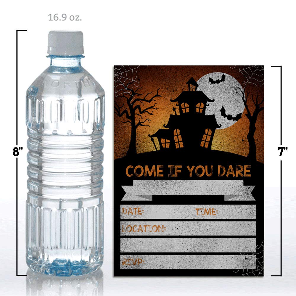 Come If You Dare Spooky Halloween Haunted House Party Invitations, 20 5x7 Fill In Cards with Twenty White Envelopes by AmandaCreation