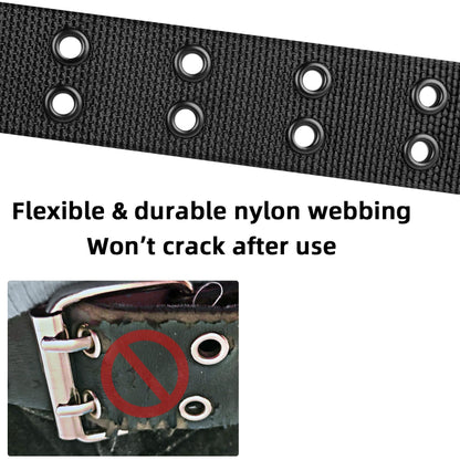 Drizzte 55'' Big and Tall Size Double Prong Belt Black Grommet Nylon Belts for Men Unisex