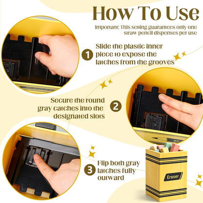 Gueevin 2pcs Pencil Dispenser for Classroom, Fun Desk Organizer with Eraser Holder, Interactive Pencil Storage for Teachers, Students & Homeschool Desk Organizer, Back to School Supplies(Yellow)