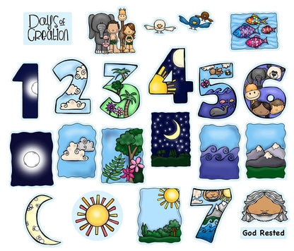 Days of Creation 23 PRECUT Felt Figure for Bible Felt/Flannel Board Stories Story Set Lesson Guide Activity Pages (Small)