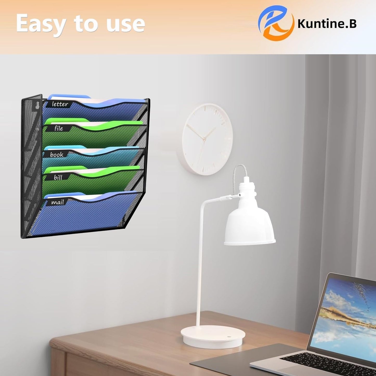 Kuntine.B Wall File Organizer Office Hanging Magazine Holder Wall File Organizer for Office Home (Black, 5 Tier)