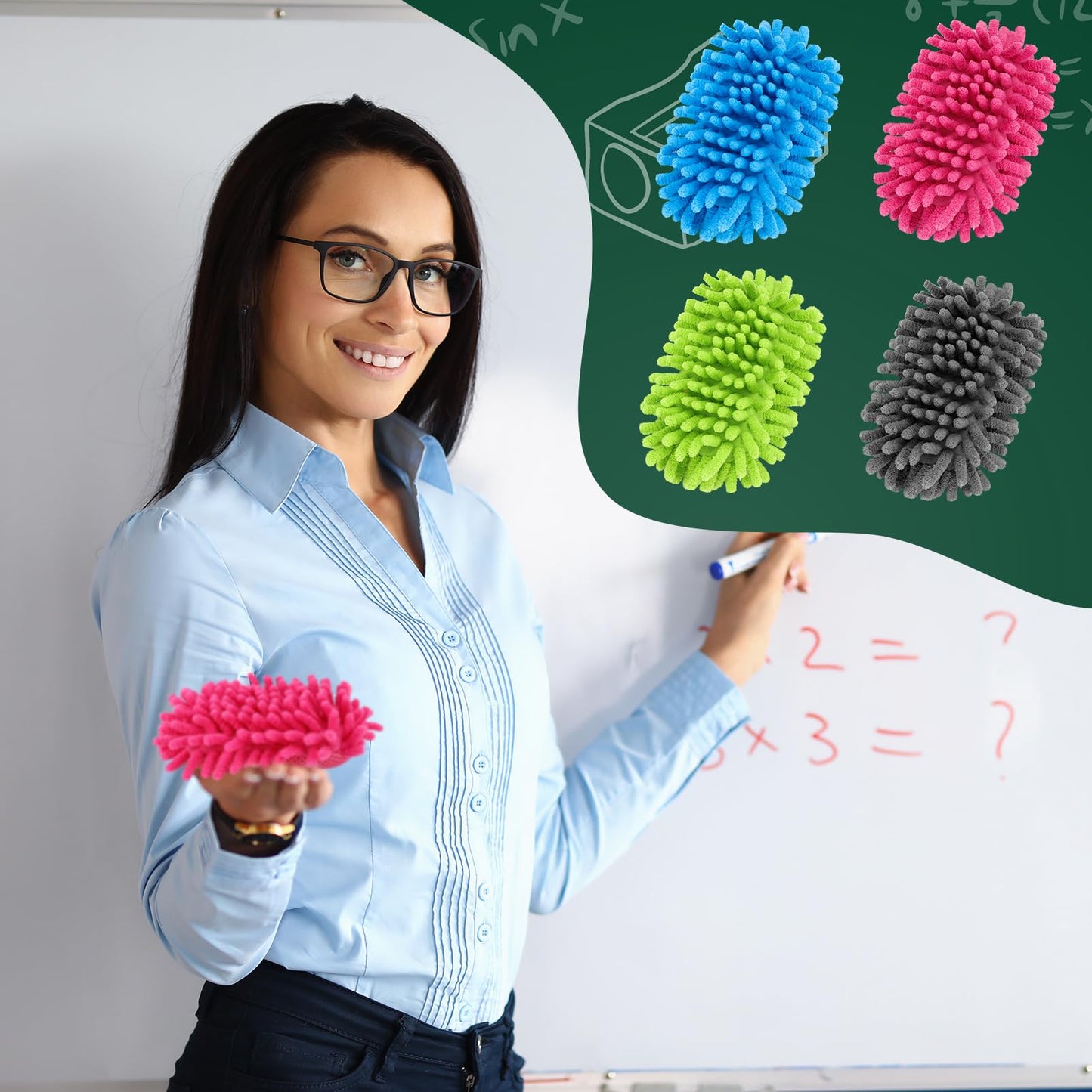 Jspupifip 12 Pcs Dry Erase Shag Eraser - Microfiber Magnetic Whiteboard Eraser for Markers Chalk - Washable Home Classroom Office Supply - Gray Blue Pink Green