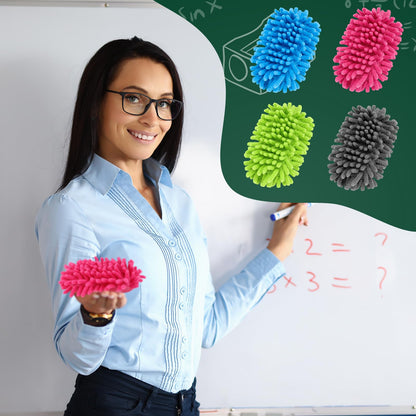 Jspupifip 12 Pcs Dry Erase Shag Eraser - Microfiber Magnetic Whiteboard Eraser for Markers Chalk - Washable Home Classroom Office Supply - Gray Blue Pink Green