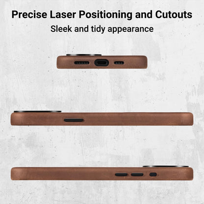 Belemay Compatible with iPhone 14 Pro Leather Case Magsafe - Top Grain Vintage Crazy Horse Leather - Metal Buttons & Camera Bezel Bump - Slim Fit & Soft - Premium Phone Cover (6.1-inch) Retro Brown