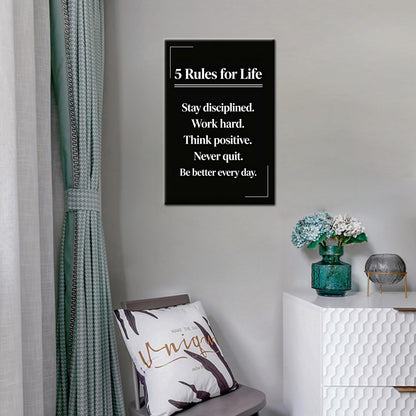 PSYYSP Motivational Wall Decor Office 5 Rules For Life Inspirational Poster For Office Men Women Success Quotes Canvas Wall Art Framed Modern Daily Discipline Sign Office Decorations 12x18 Inch