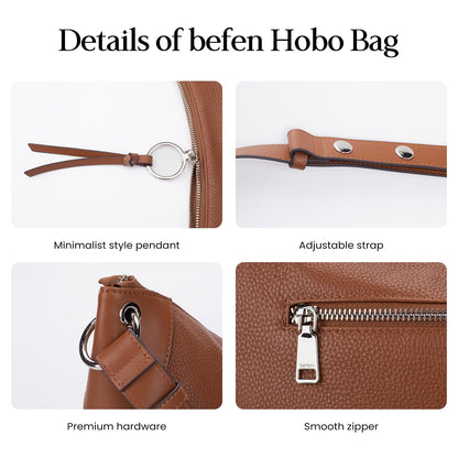 befen Genuine Leather Purse for Women, Brown Designer Hobo Bags, Trendy Slouchy Leather Handbags Soft Shoulder Purse with Tassel Womens Shoulder and Handbas for Travel & Everyday
