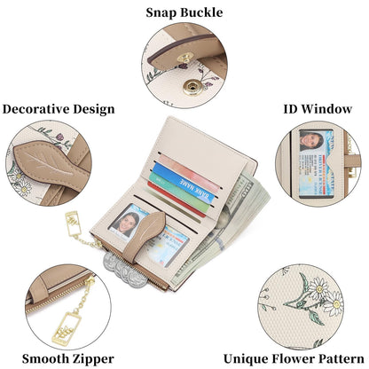 GAEKEAO Small Wallets for Women RFID Blocking Bifold Floral Vegan Leather Wallet Card Holder with Zipper Pocket ID Window