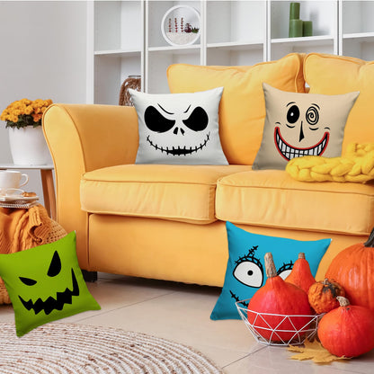 FARMNALL Halloween Decorations Pillow Covers 18x18, Set of 4 Throw Pillow Covers, Happy Halloween Sofa Bed Throw Cushion Cover Decoration (18" x 18")