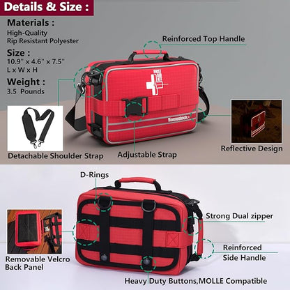Comprehensive First aid Kits, First Aid Trauma Kit with Labelled Compartments for Cars, Home, Office, Backpacking, Camping, Traveling, and Cycling -324 Pieces