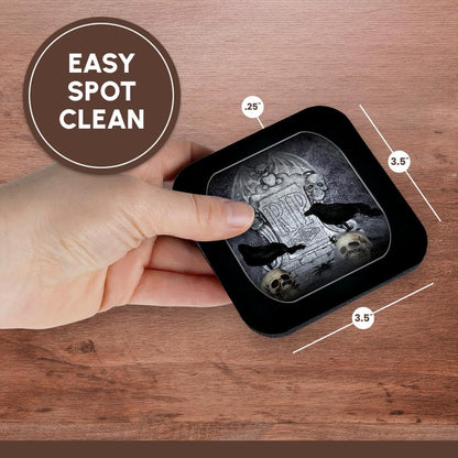 WhiteOak RIP with Crow Halloween Skull Design Coaster, Set of 4