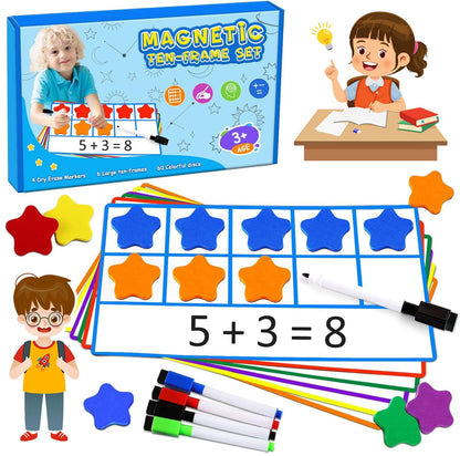 LOOIKOOS Magnetic Ten-Frame Set,Math Manipulative Games for Kids Number Counting Games,Montessori Educational Toy for Kindergarten Preschool 3 4 5 Year Old