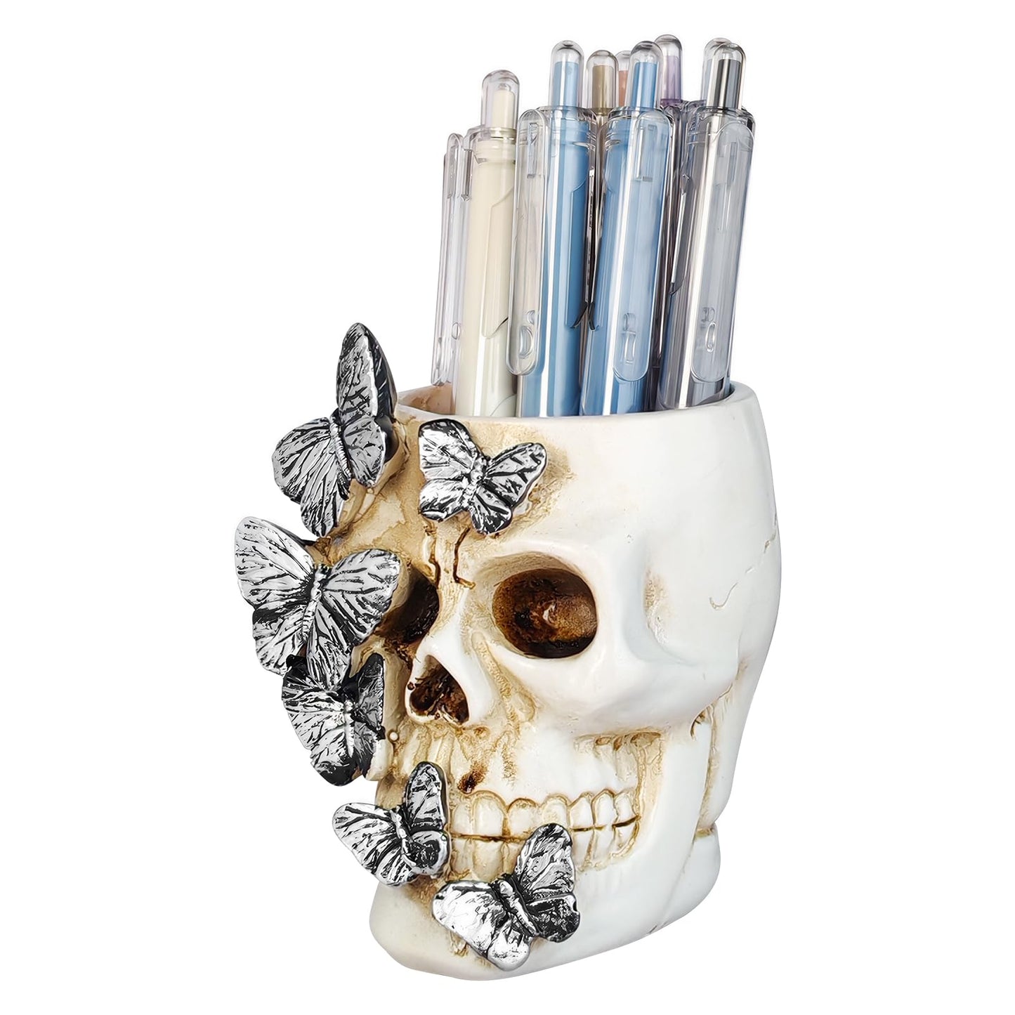 DAECHAO Skull Pen Holder Desk Organizer, Halloween Decor Skull Pencil Cup for Office Home School, Compact Gothic Desk Accessories Gift for Skull Lovers