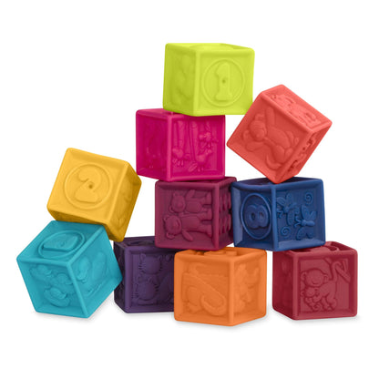 B. toys – Baby Blocks & Stacking – 10 Numbered Blocks & 5 Colorful Rings – Building Play Set for Infants – Educational Toys – One Two Squeeze & Stacking Stones – 6+ Months