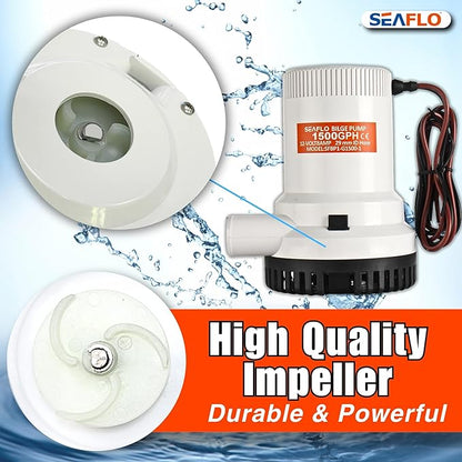SEAFLO 01 Series 1500 GPH Bilge Pump – 12V, 1-1/8" Outlet, Marine Submersible Pump with Anti-Airlock Protection, CE & Rohs Certified, 4-Year Warranty | Reliable for Boats and Marine Applications