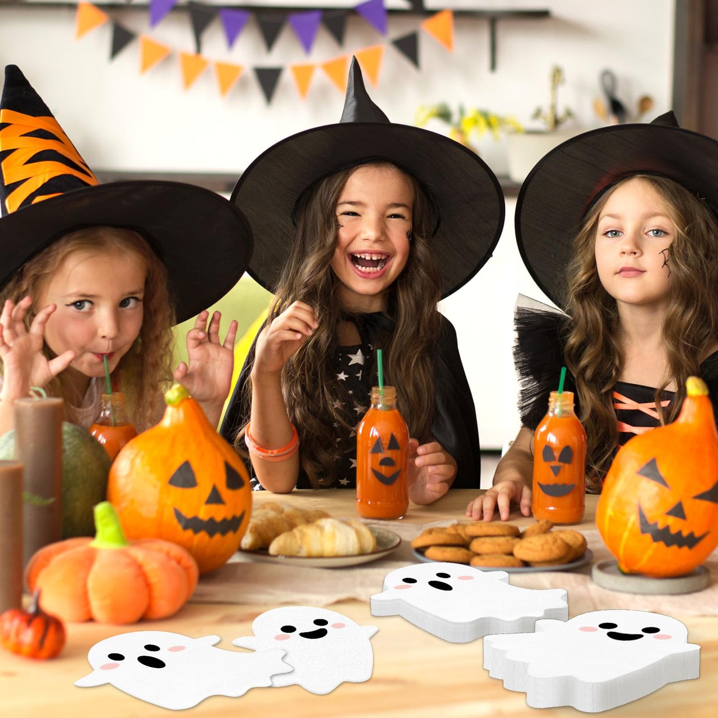 Halloween Ghost Napkins | 100pcs White Disposable Paper Napkins | Kids Spooky Party Decorations - Boo Decor