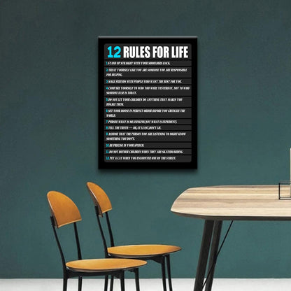 Motivational Canvas Wall Art 12 Rules for Life Inspirational Poster Print Positive Quotes Pictures Painting Artwork for Home Office Bedroom Living Room Wall Decor Ready to Hang [18''Wx24''H]