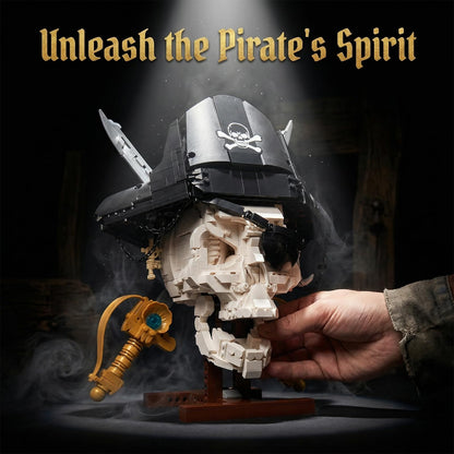 Holexapyd Gothic Pirate Skull Building Set for Adults,Horror Skeleton Head Model with Display Base, Cool Unique Ideal Building Block Sets for Home Table Decor (1167 PCS)
