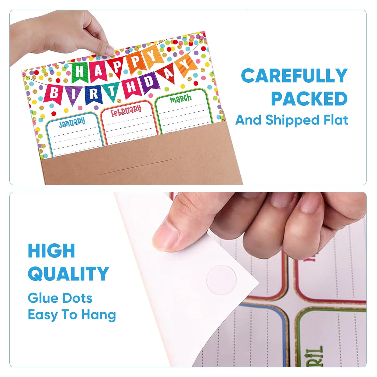 FaCraft Birthday Chart Poster for Classroom - Reusable Laminated 16.5" x 12" Happy Birthday Calendar for Bulletin Board Decoration Confetti Back to School Teacher Supplies for Elementary & Preschool