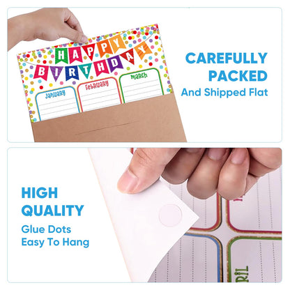 FaCraft Birthday Chart Poster for Classroom - Reusable Laminated 16.5" x 12" Happy Birthday Calendar for Bulletin Board Decoration Confetti Back to School Teacher Supplies for Elementary & Preschool