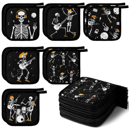 Bencailor 12 Pcs Pot Holders with Pocket Kitchen Hot Potholders Hot Pad Oven Mitts Cookie Bag Oven Gloves for Kitchen Gift Baking Cooking(Dark Black,Skull)