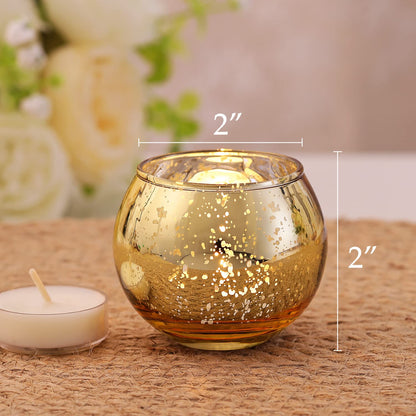 Volens 24PCS Gold Votive Candle Holders for Table Centerpieces, Round Mercury Glass Candle Holders Bulk for Wedding, Birthday, Anniversary, Parties, and Holiday Decorations