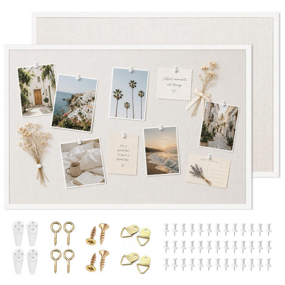 OWLKELA 24'' x 36'' Linen Bulletin Board 2 Pack, White Framed Cork Board, Perfect for Office & Home Decor, School, Cubicle