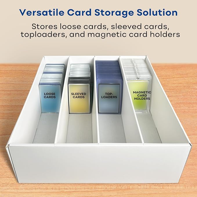 Fageverld 4-Pack Trading Card Storage Box, 3200 Count Cardboard 4 Row Card Box for MTG TCG Baseball Sports Cards Collection, Top loader Storage Boxes, includes Card Dividers & Stoppers
