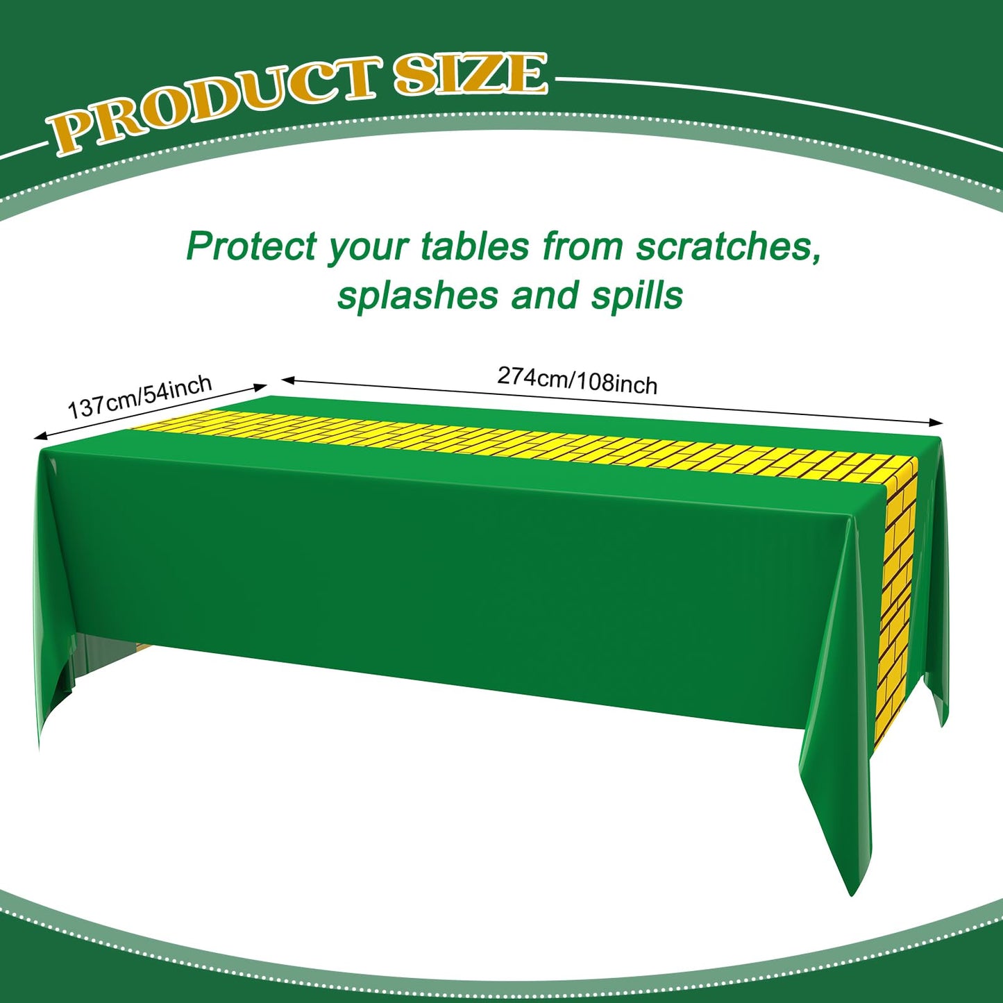 Fanfanwin 6 Pcs Yellow Brick Runner Tablecloth 54 x 108 Inch Brick Wall Backdrop Green Waterproof Rectangle Disposable Cover, Princess Decorations Party Supplies for Carnival Cosplay Party