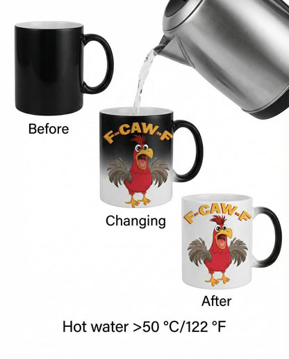 KITURE Caw-F Funny Heat changing Coffee Mug – Hilarious Chicken Pun Gift for Men & Women, Novelty Chicken Coffee Cup for Home & Office, Perfect Birthday & Office Gift 11oz Sarcastic Ceramic Tea Mug